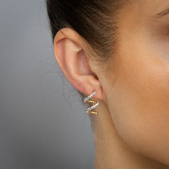 9ct Yellow Gold Silverfilled Crystals On Spiral Stud Earrings