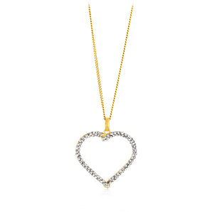 9ct Yellow Gold Silverfilled Crystals On Heart Cut Out Pendant