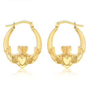 9ct Yellow Gold Silverfilled Claddagh Hoop Earrings