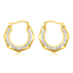 9ct Yellow Gold Silverfilled Diamond Cut Geometric Pattern Hoop Earrings