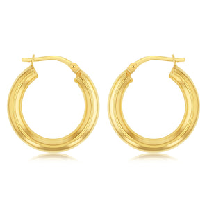 9ct Yellow Gold Silverfilled Polished Tube 20mm (External) Hoop Earrings
