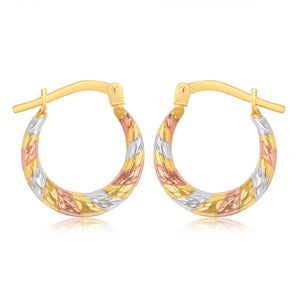 9ct Multitone Gold Silverfilled Twisted Creole Hoop Earrings