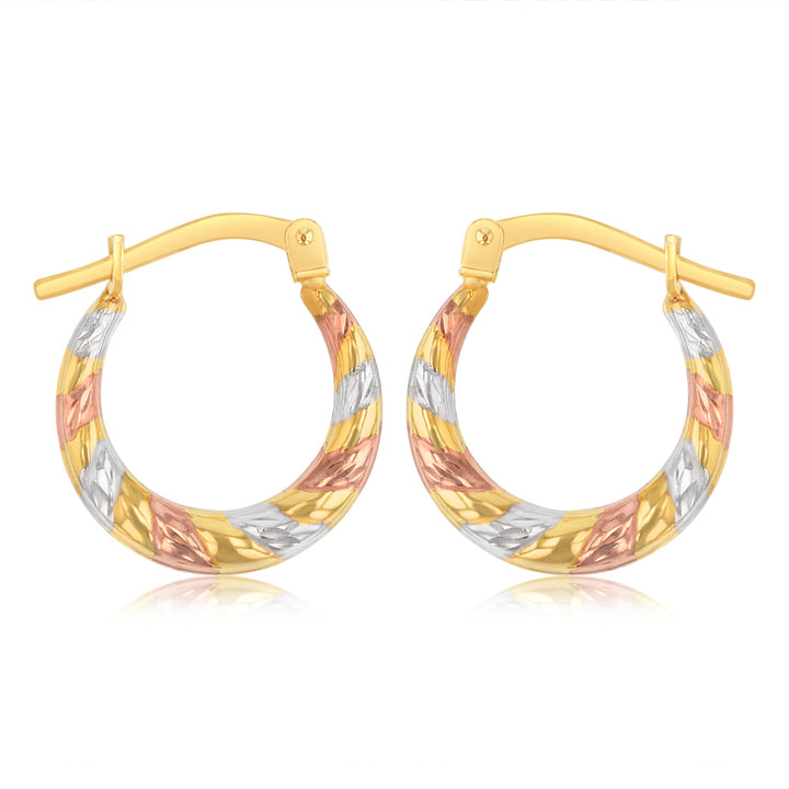 9ct Multitone Gold Silverfilled Twisted Creole Hoop Earrings