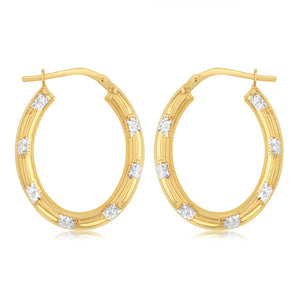 9ct Yellow Gold Silverfilled Patterned Hoop Earrings