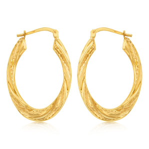 9ct Yellow Gold Silverfilled Textured Twisted Hoop Earrings