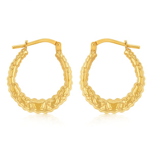 9ct Yellow Gold Silverfilled Patterned Creole Hoop Earrings