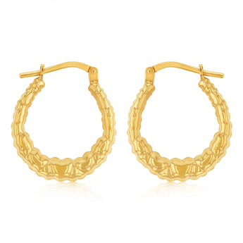 9ct Yellow Gold Patterned Creole Hoop Earrings - 1.6x1.5cm - Hallmarked UK - Old English Jewellers