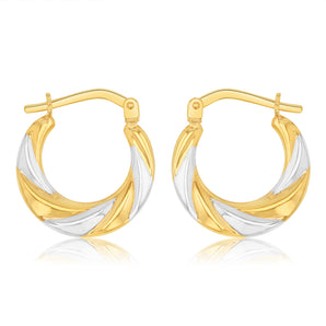 9ct Two Tone Gold Silverfilled Twisted Creole Hoop Earrings