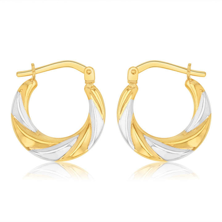 9ct Two Tone Gold Silverfilled Twisted Creole Hoop Earrings