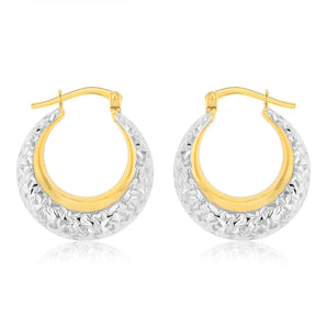 9ct Yellow Gold Silverfilled Textured Creole Hoop Earrings