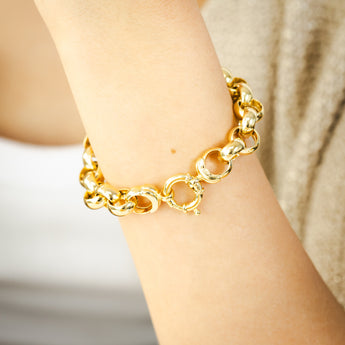 9ct Yellow and White Gold Silverfilled Two-Toned Hollow Belcher 20cm Bracelet