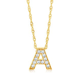 9ct Yellow Gold Silverfilled Cubic Zirconia Initial Letter "A" Pendant On Chain