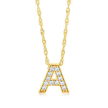 9ct Yellow Gold Silverfilled Cubic Zirconia Initial Letter "A" Pendant On Chain