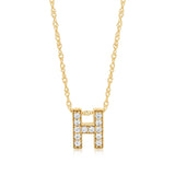 9ct Yellow Gold Silverfilled Cubic Zirconia Initial Letter "H" Pendant On Chain
