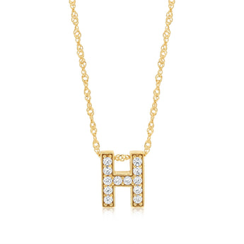 9ct Yellow Gold Silverfilled Cubic Zirconia Initial Letter "H" Pendant On Chain