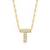 9ct Yellow Gold Silverfilled Cubic Zirconia Initial Letter "T" Pendant On Chain