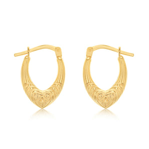9ct Yellow Gold Silverfilled Fancy Heart Hoop Earrings