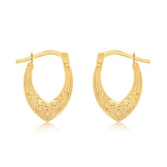 9ct Yellow Gold Silverfilled Fancy Heart Hoop Earrings