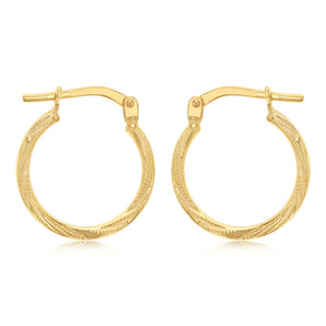 9ct Yellow Gold Silverfilled Textured Hoop Earrings
