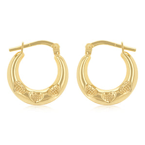 9ct Yellow Gold Silverfilled Fancy Heart Hoop Earrings