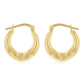 9ct Yellow Gold Silverfilled Fancy Heart Hoop Earrings