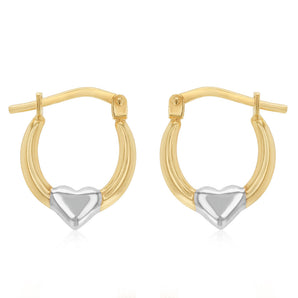 9ct Two Tone Silverfilled Fancy Heart Hoop Earrings
