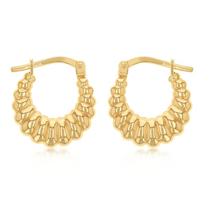 9ct Yellow Gold Silverfilled Textured Hoop Earrings