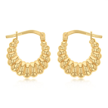 9ct Yellow Gold Silverfilled Textured Hoop Earrings