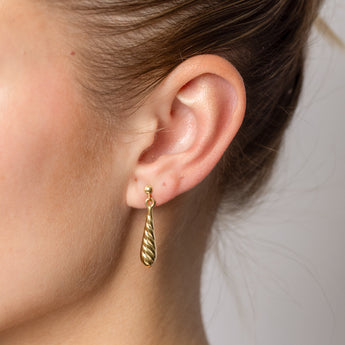 9ct Yellow Gold Silverfilled Textured Teardrop Earrings
