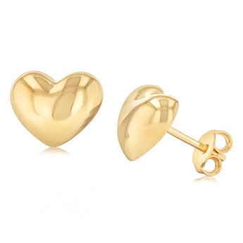 9ct Yellow Gold Silverfilled Polished Heart Stud Earrings