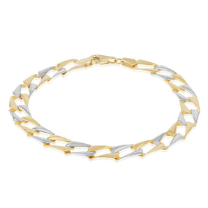 14ct Two Tone Yellow and White Gold Silver Filled Fancy Long Linked 19cm Bracelet