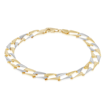 14ct Two Tone Yellow and White Gold Silver Filled Fancy Long Linked 19cm Bracelet