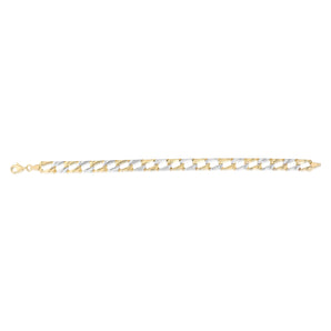 14ct Two Tone Yellow and White Gold Silver Filled Fancy Long Linked 19cm Bracelet