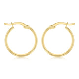 9ct Yellow Gold Silver Filled Plain 15mm Hoop Earrings