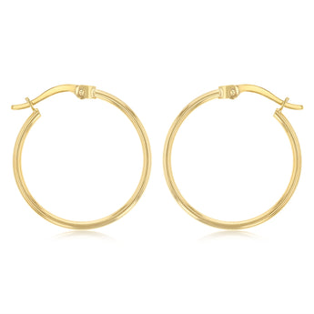 9ct Yellow Gold Silver Filled Plain 20mm Hoop Earrings