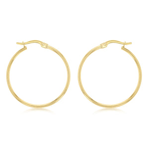 9ct Yellow Gold Silver Filled Plain 25mm Hoop Earrings
