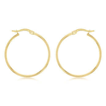 9ct Yellow Gold Silver Filled Plain 25mm Hoop Earrings