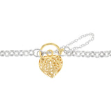 9ct Yellow Gold and Sterling Silver Fancy Rolo Padlock 19cm Bracelet