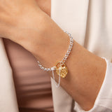 9ct Yellow Gold and Sterling Silver Fancy Rolo Padlock 19cm Bracelet