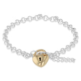 9ct Yellow Gold and Sterling Silver Heart Padlock 19cm Bracelet