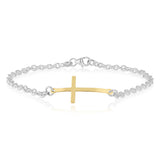 9ct Yellow Gold and Sterling Silver Cross 19cm Bracelet
