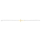 9ct Yellow Gold and Sterling Silver Cross 19cm Bracelet