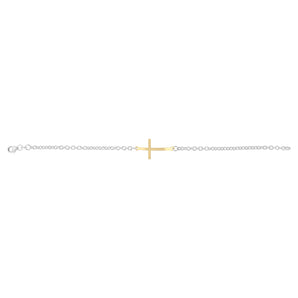 9ct Yellow Gold and Sterling Silver Cross 19cm Bracelet