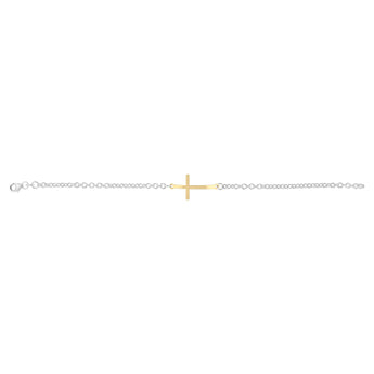 9ct Yellow Gold and Sterling Silver Cross 19cm Bracelet