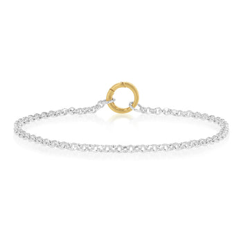 9ct Yellow Gold and Sterling Silver Fancy Rolo 19cm Bracelet