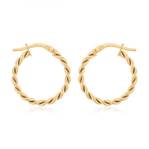 9ct Yellow Gold Silverfilled Twist 15mm Hoop Earrings
