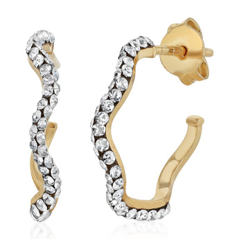 9ct Yellow Gold Silverfilled Cubic Zirconia Wave Hoop Earrings