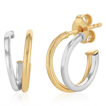 9ct Two Tone Gold Silverfilled Double 3/4th Hoop Earrings