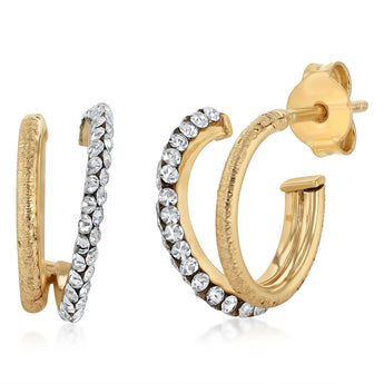 9ct Yellow Gold Silverfilled Cubic Zirconia Double 3/4th Hoop Earrings