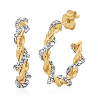 9ct White Gold Cubic Zirconia Twist 3/4 Hoop Earrings
